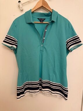 Brooks Brothers ProSport Polo Shirt Womens XL Teal Stripe Trim Cotton Golf